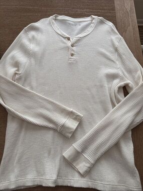 Abercrombie & Fitch Cream Waffle-Knit Long Sleeve Henley